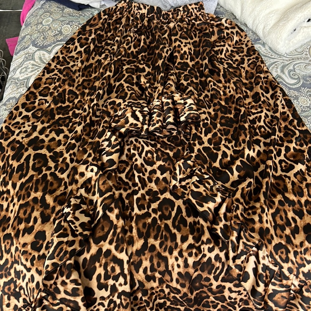 Leopard high low ruffle skirt